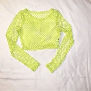 Lime green fishnet crop top